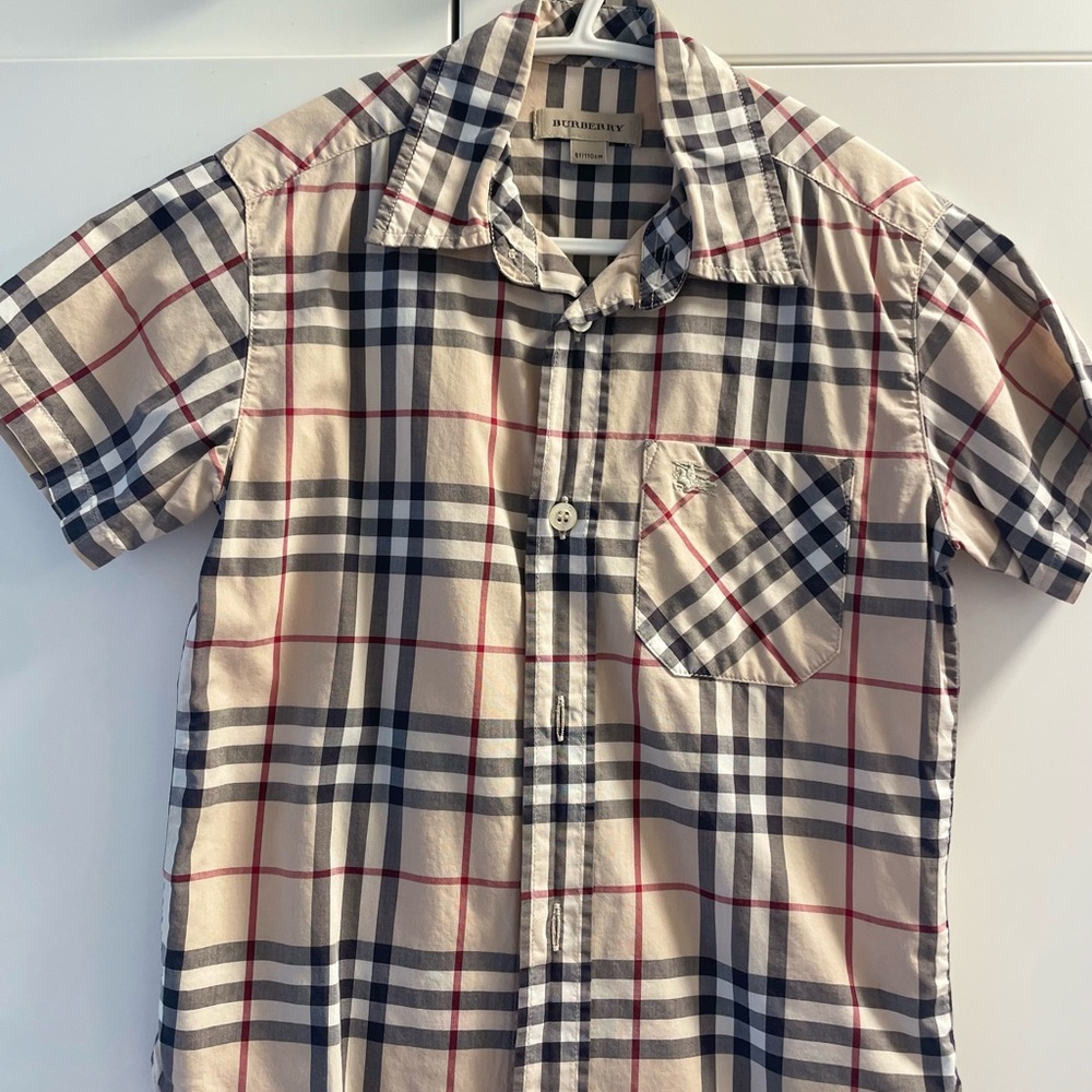 Burberry Beige and Red Plaid Men's Shirt